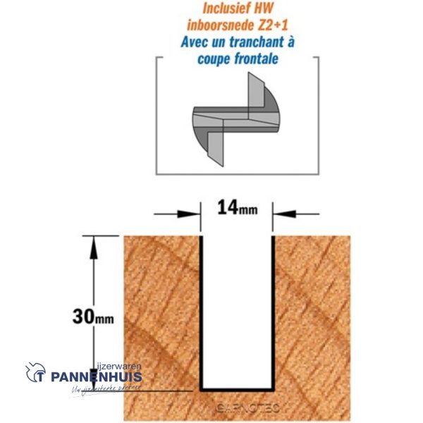 Rechte groeffrees, D=14, I=30, L=70, Z=Z2+1, S=Ø8, Kwaliteit=HW - Afbeelding 3