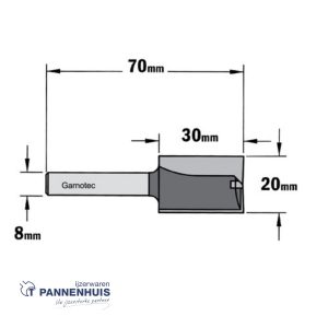 CMT Rechte groeffrees, HW D=20 x 30mm L=70 S=8 Z2+1