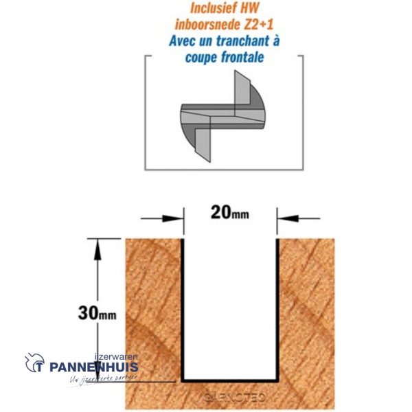 CMT Rechte groeffrees, HW D=20 x 30mm L=70 S=8 Z2+1 - Afbeelding 3