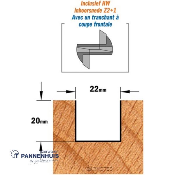 Rechte groeffrees, D=22, I=20, L=70, Z=Z2+1, S=Ø8, Kwaliteit=HW - Afbeelding 3