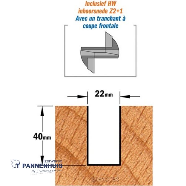 Rechte groeffrees, D=22, I=40, L=90, Z=Z2+1, S=Ø8, Kwaliteit=HW - Afbeelding 3