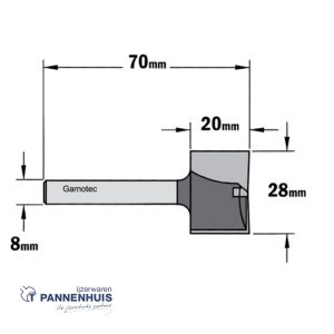 CMT Rechte groeffrees, HW D=28 x 20mm L=70 S=8 Z2+1