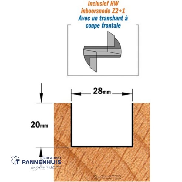 CMT Rechte groeffrees, HW D=28 x 20mm L=70 S=8 Z2+1 - Afbeelding 3