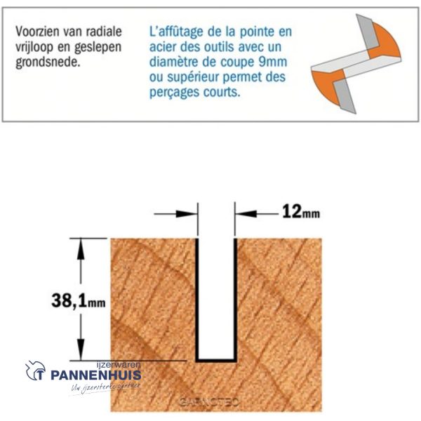 CMT Groeffrees met rechte snijkoppen, HW D=12 x 31,7mm L=95 S=12 Z2 - Afbeelding 3