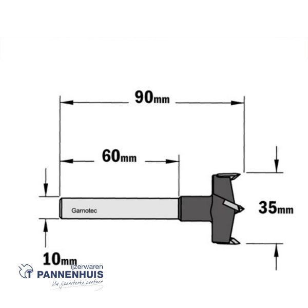 CMT Cilinderkopboor rechts D=35 LT=90 S=10x60 Z2+V2 RH HW - Afbeelding 2