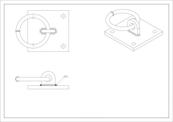 aanlegring ø 70mm op plaat 100x100mm - Afbeelding 2