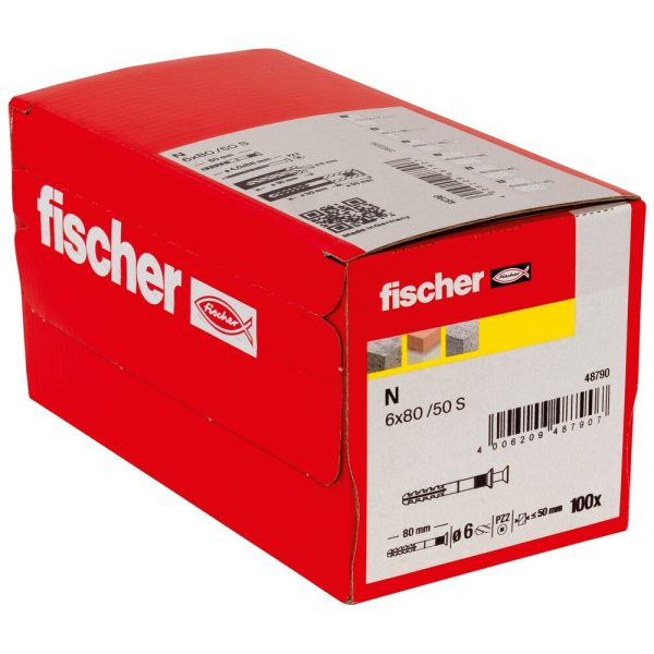 fischer Nagelplug N 8 x 80/40 S met verzonken kop (100st) - Afbeelding 2