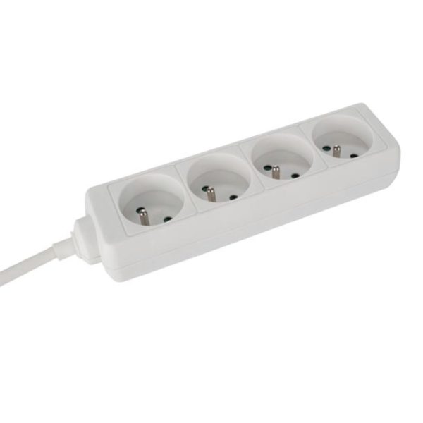 Stekkerdoos, 4 stopcontacten met penaarde (type E), kabel 5 m, 3G1.5, wit