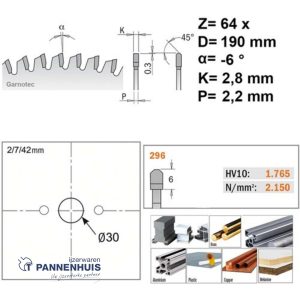 CMT Cirkelzaag HW 190x30x2,8 Z64 Aluminium, Composiet