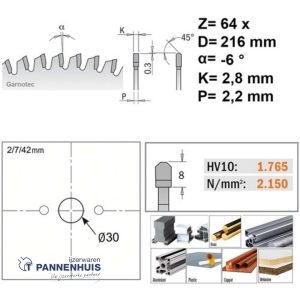 CMT Cirkelzaag HW 216x30x2,8 Z64 Aluminium, Composiet