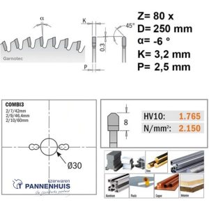 CMT Cirkelzaag HW 250x30x3,2 Z80 Aluminium, Composiet