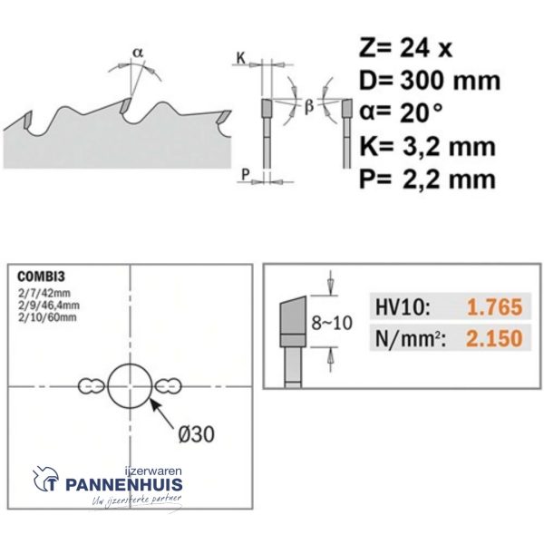 CMT Schulpcirkelzaag HW 300x30x3,2  Z24 Massieve houtsoorten - Afbeelding 2