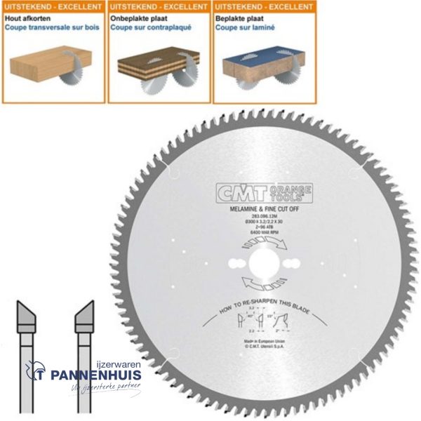 CMT Platencirkelzaag HW 300x30x3,2 Z96 Melamine, Dunne houtsoorten