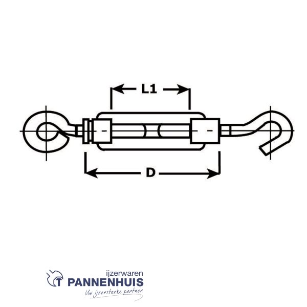 kabelspanner Haak-Oog 5x070 mm RVS AISI 316 - Afbeelding 2