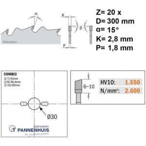 CMT Bouwcirkelzaag HW 300x30x2,8 Z20 Hout met spijkers
