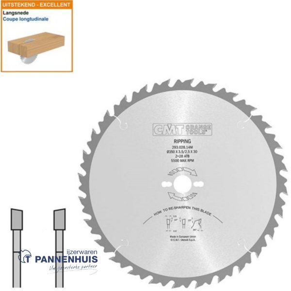 CMT Schulpcirkelzaag HW 350x30x3,5 Z28 Massieve houtsoorten