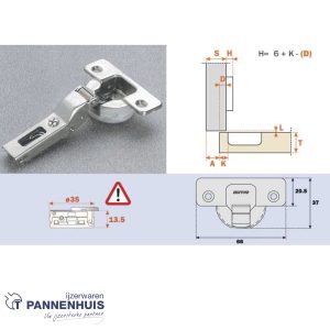 inboorscharnier C7A6GD9 nikkel mat (9mm doorgezet) met sluitdemping