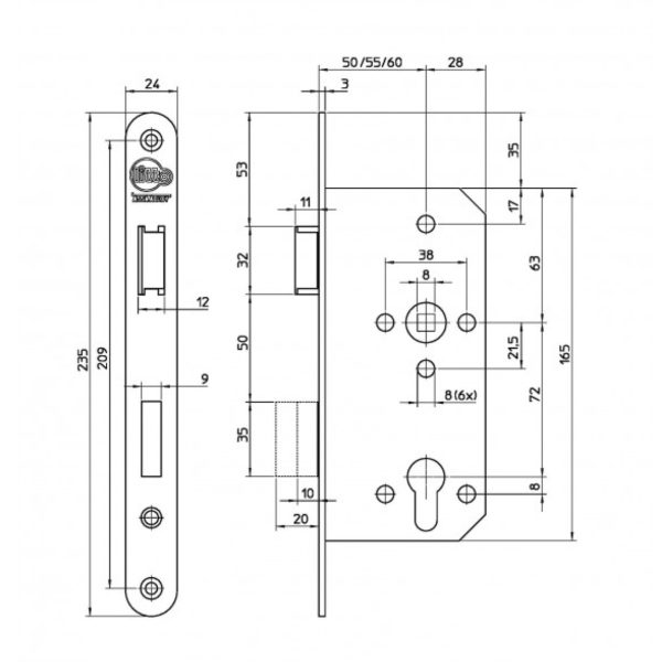 Litto cilinderslot A26E621 55 mm as 72 Inox look L/R - Afbeelding 2