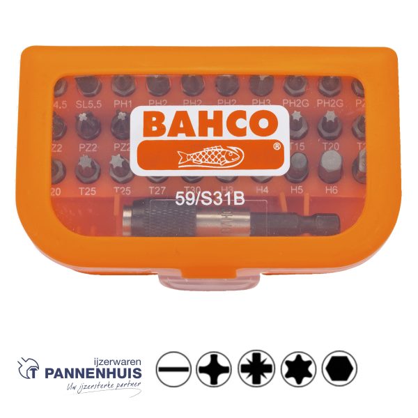 Bahco Bitset 1/4" gleuf Phillips Pozidriv TORX zeskant 31 delig - Afbeelding 3