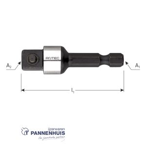 ATHLET Adapter, 1/4 E6.3 naar 3/8 4-knt met pin, L=50