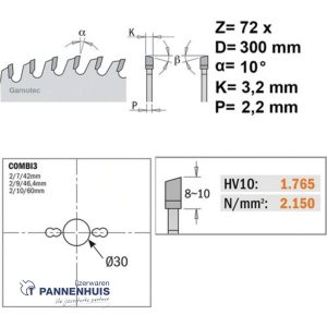 CMT Afkortcirkelzaag HW 300x30x3,2 Z72 Massieve houtsoorten