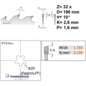 CMT Universele cirkelzaag HW 190x20x2,6 Z32 Massieve houtsoorten, Multiplex