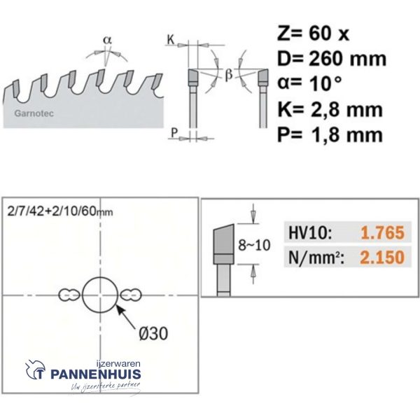 CMT Afkortcirkelzaag HW 260x30x2,8 Z60 Massieve houtsoorten - Afbeelding 2