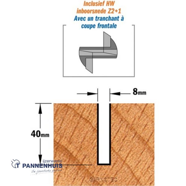 CMT Rechte groeffrees, HW D= 8 x 40mm L=90 S=8 Z2+1 - Afbeelding 3