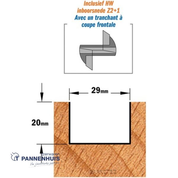 CMT Rechte groeffrees, HW D=29 x 20mm L=70 S=8 Z2+1 - Afbeelding 3