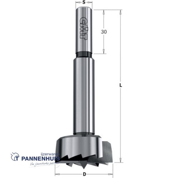 CMT Forstnerboren D=15mm LT=90mm S=8 Z2+V2 RH SP