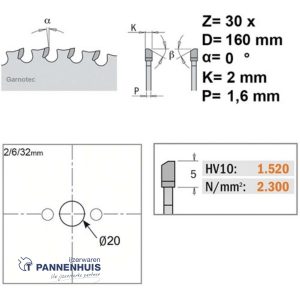 CMT Cirkelzaag HW 160x20x2 Z30 Ferro- en non-ferro metalen, sandwich panelen