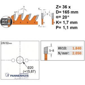 CMT Universele cirkelzaag HW 165×20(+15,87)x1,7 Z36 Massieve houtsoorten, Multiplex