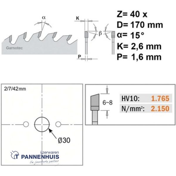 CMT Afkortcirkelzaag HW 170x30x2,6 Z40 Massieve houtsoorten - Afbeelding 2