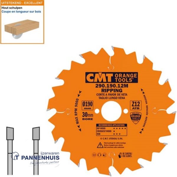 CMT Schulpcirkelzaag HW 190x30x2,6 Z12 Massieve houtsoorten