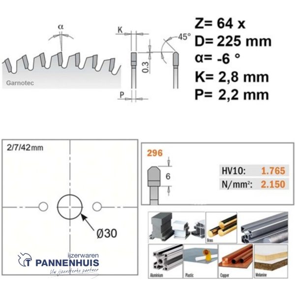 CMT Cirkelzaag HW 225x30x2,8 Z64 Aluminium, Composiet - Afbeelding 2