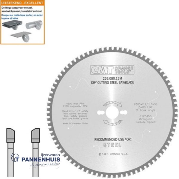 CMT Cirkelzaag HW 305x30x2,2 Z80 Ferro- en non-ferro metalen, sandwich panelen