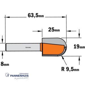 CMT Bolle radiusfrees HW D=19 x 25mm R=9,5 L=63,5 S=8 Z2