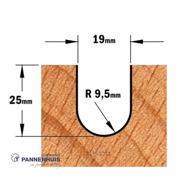 CMT Bolle radiusfrees HW D=19 x 25mm R=9,5 L=63,5 S=8 Z2 - Afbeelding 3