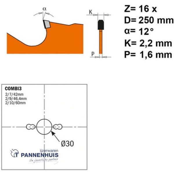 CMT Cirkelzaag extreem HW 250x30x2,2 Z16 Sidings, Cementvezel, Gipsplaat - Afbeelding 2