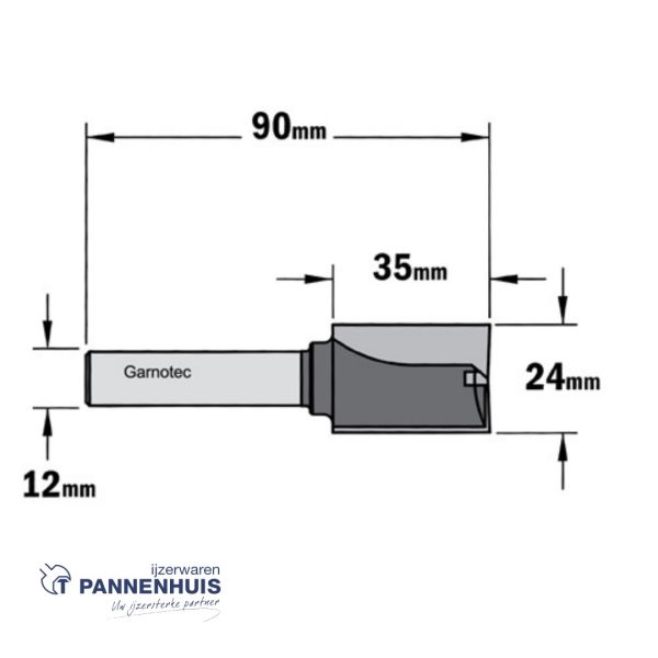 CMT Rechte groeffrees, HW D=24 x 35mm L=90 S=12 Z2+1 - Afbeelding 2