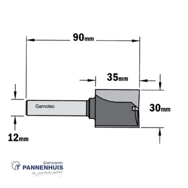 CMT Rechte groeffrees, HW D=30 x 35mm L=90 S=12 Z2+1 - Afbeelding 2