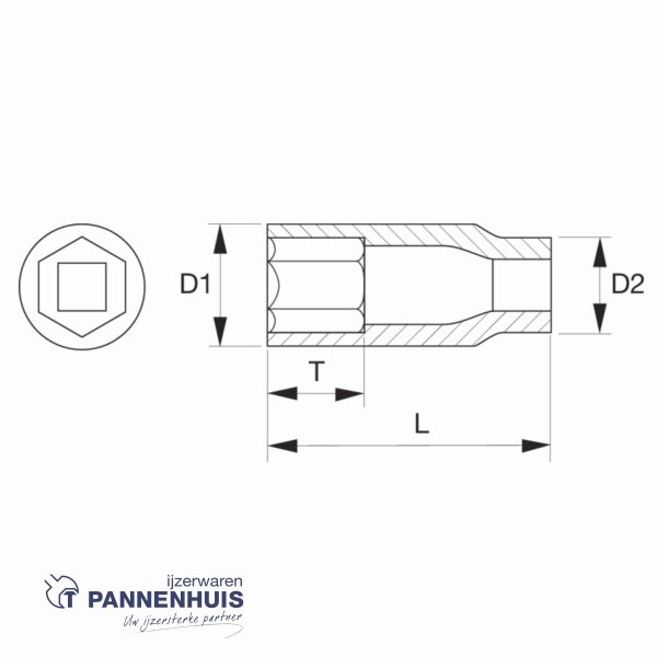 Bahco dop vierkant 1/2" Lange dop 6-kant 20 mm - Afbeelding 3