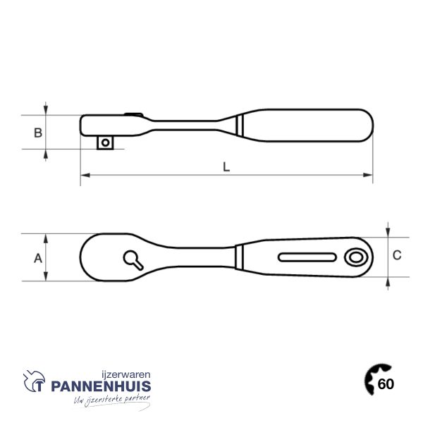 Bahco Omschakelbare ratel 1/4" 60 tanden actiehoek 6° 145 mm - Afbeelding 4