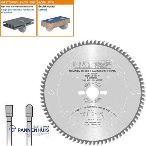 CMT Cirkelzaag HW 254x30x3,2 Z80 Aluminium, Composiet