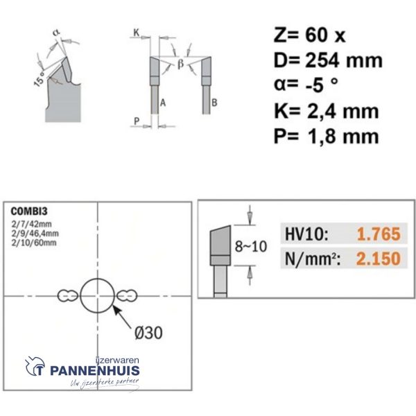 CMT Afkortcirkelzaag HW 254x30x2,4 Z60 Massieve houtsoorten - Afbeelding 2