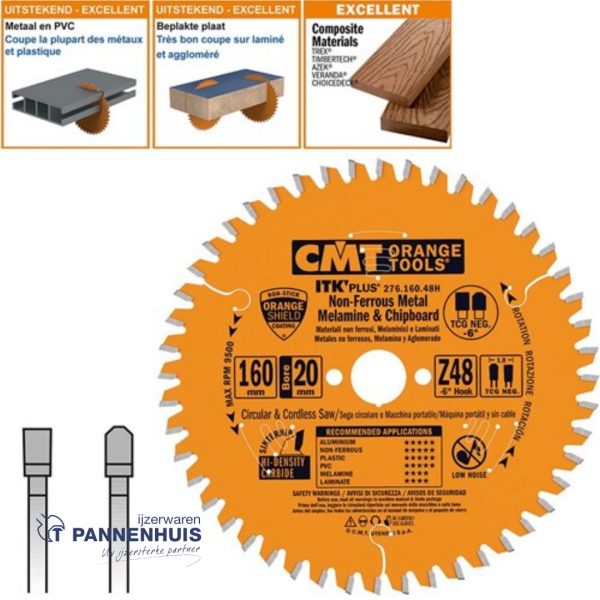 CMT Cirkelzaag HW 160x20(+16)x1,8 Z48 Aluminium, Composiet