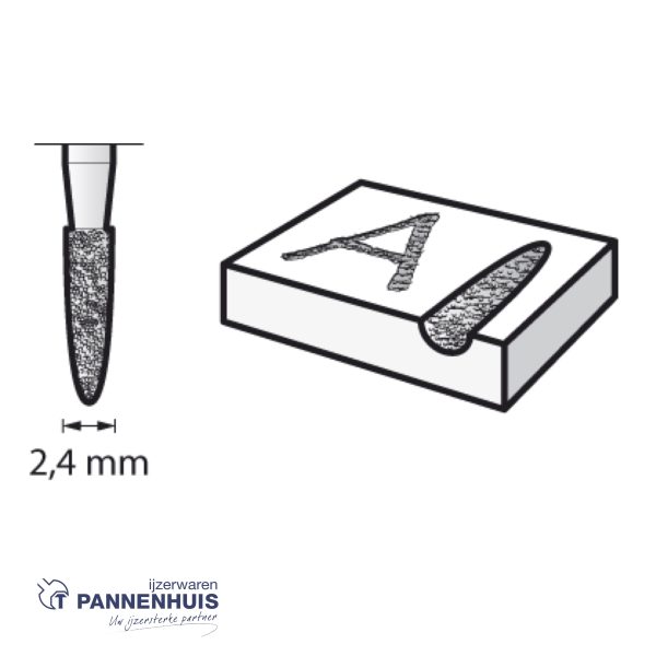 Dremel 7144JA, Diamantstift vlamvorm 2,4 mm - Afbeelding 2