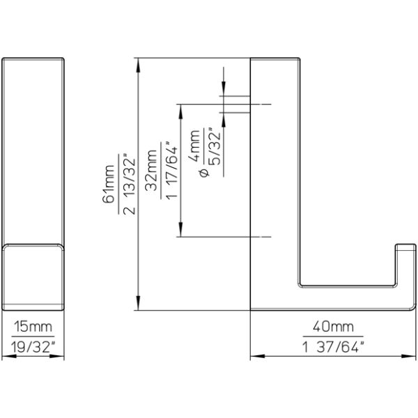 Kapstokhaak enkel Zwart mat 61×15×40 (4 10) - Afbeelding 5