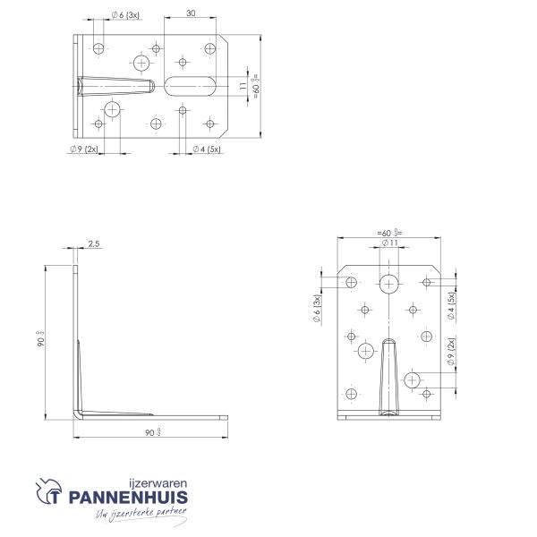 Hoekanker met ril 90x90 60x2,5 SV (Sendzimir verzinkt) - Afbeelding 2