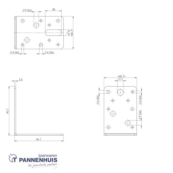 Hoekanker 90x90 60x2,5 SV (Sendzimir verzinkt) - Afbeelding 3